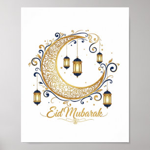 Poster Croissant doré Eid Mubarak