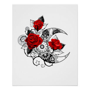 Poster Croissant mécanique avec roses rouges