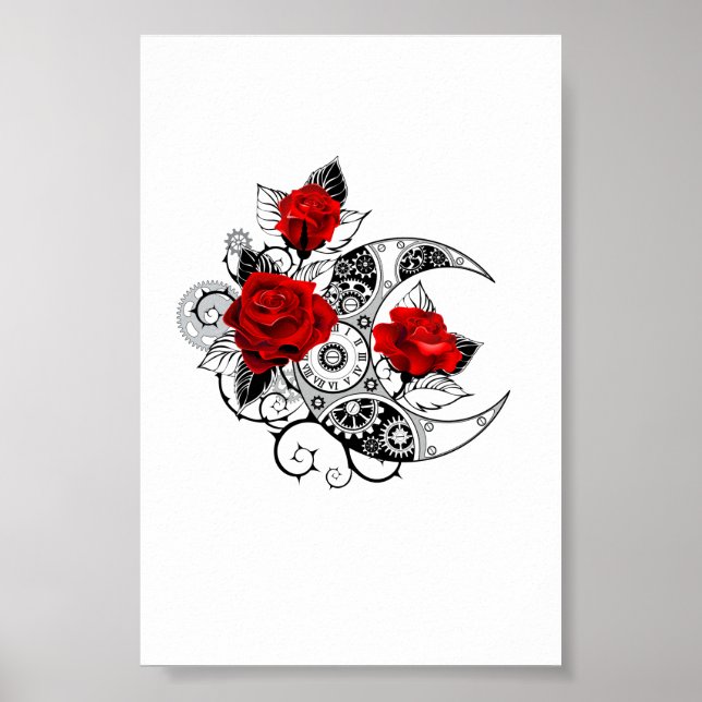 Poster Croissant mécanique avec roses rouges (Devant)