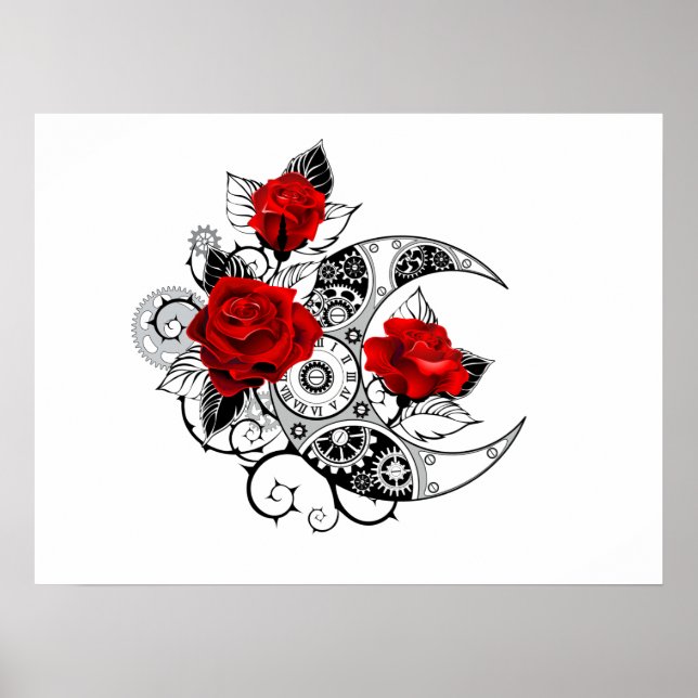 Poster Croissant mécanique avec roses rouges (Devant)