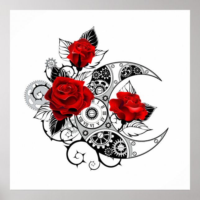 Poster Croissant mécanique avec roses rouges (Devant)