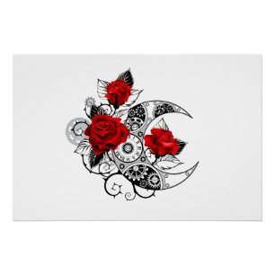 Poster Croissant mécanique avec roses rouges