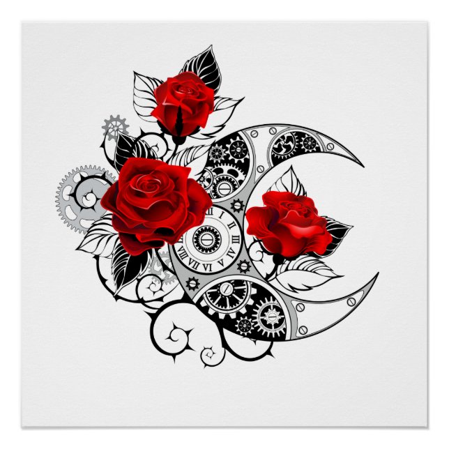 Poster Croissant mécanique avec roses rouges (Devant)