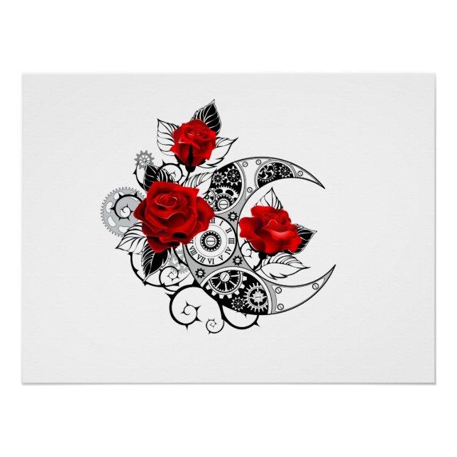 Poster Croissant mécanique avec roses rouges (Devant)