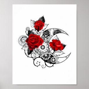Poster Croissant Mécanique avec Roses Rouges