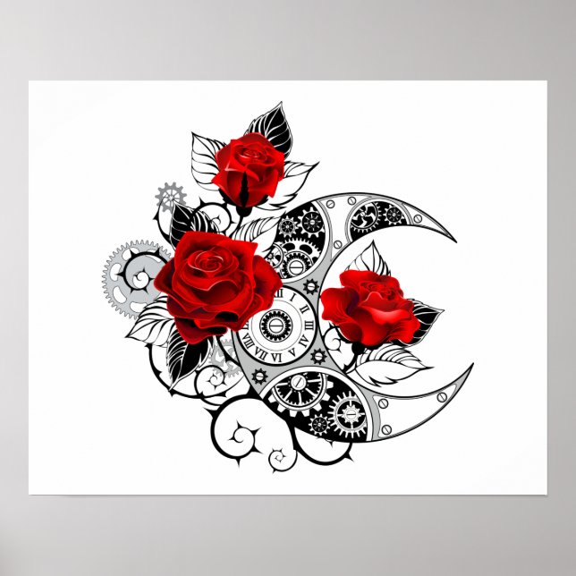 Poster Croissant mécanique avec roses rouges (Devant)