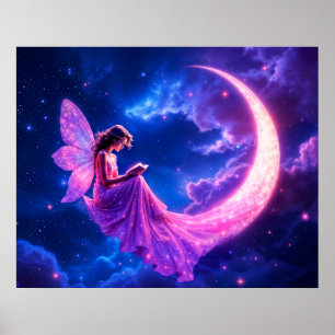 Poster Croissant rose de fée lune lune lune lune lune lun