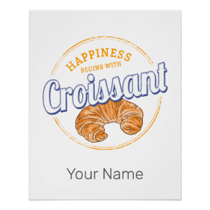 Poster Croissant Snack Vintage France Retro Petit Déjeune