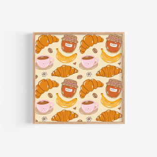 Poster Croissants Dessinés à la Main et Art de Cuisine au