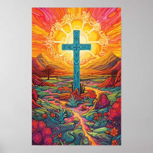 Poster Croix Abstraite Psychédélique Chicano Art (Devant)