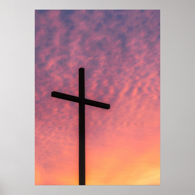 Poster Croix au coucher du soleil (Devant)
