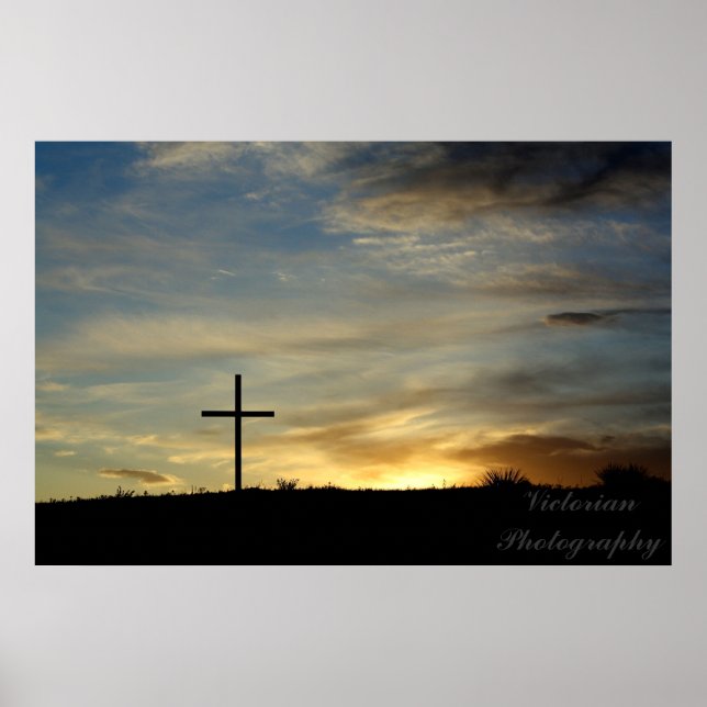 Poster Croix au coucher du soleil (Devant)
