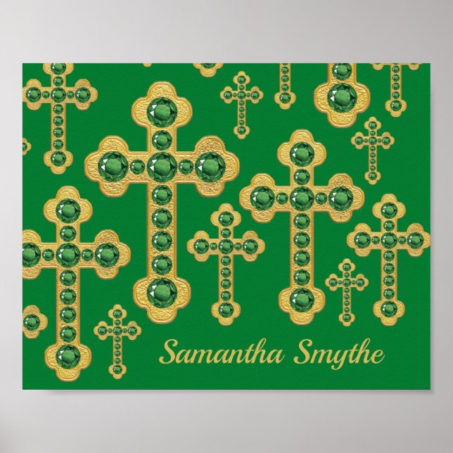 Poster Croix avec 12 Faux Emeralds - (Devant)