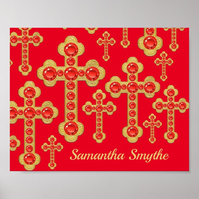 Poster Croix avec 12 Faux Rubies - (Devant)