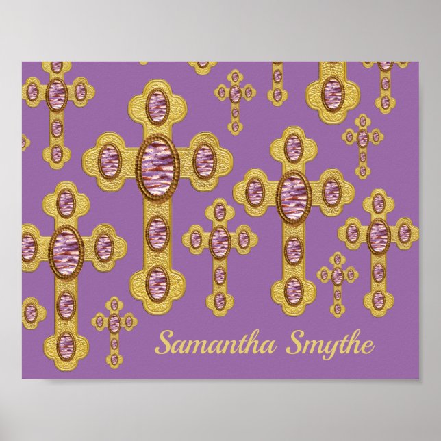 Poster Croix avec 6 Agates violets Faux - (Devant)