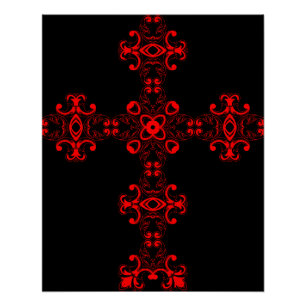 Poster Croix avec ornement rouge, Art décoratif sacré