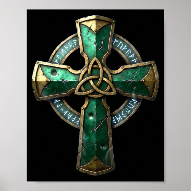 Poster Croix celtique antique runes patrimoine irlandais  (Devant)