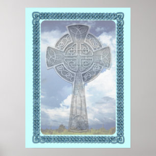 Poster Croix Celtique Bleue Et Nuages