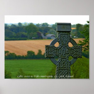 Poster Croix celtique irlandaise, campagne irlandaise