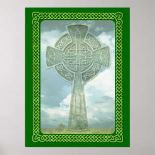 Poster Croix Celtique Verte Et Nuages