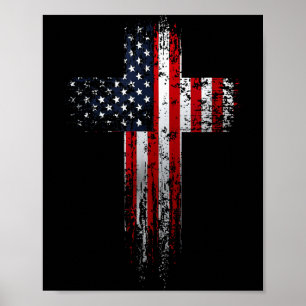 Poster Croix chrétienne du drapeau américain USA
