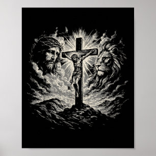 Poster Croix de Jésus Style Vintage 90s Lion de Juda Chri