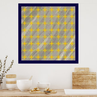 Poster Croix d'étoile dorée sur vagues grises