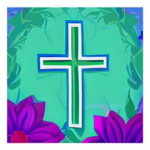 Poster Croix Dieu aime Jésus Sauvons l'Église chrétienne 