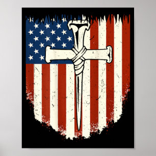 Poster Croix du drapeau américain 3 Clous Patriotique Chr