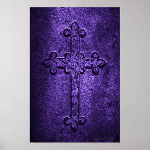 Poster Croix gothique en pierre sculptée en violet