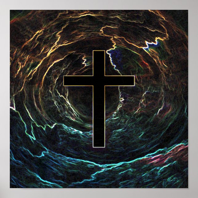 POSTER CROIX NOIRE AVEC LUMIÈRES (Devant)