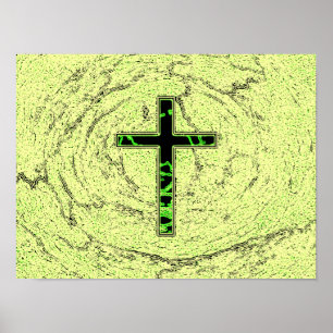 POSTER CROIX NOIRE ET VERTE AVEC ARRIÈRE - PLAN EN MARBRE