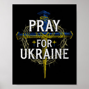 Poster Croix Prière pour l'Ukraine Soutien chrétien à l'U