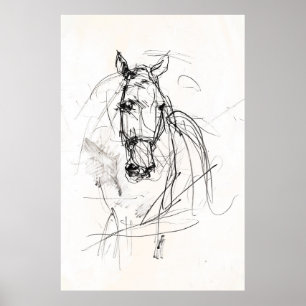 Poster Croquis Abstrait pour portrait de cheval - Premium
