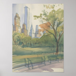 Poster Croquis aquarelle du parc de Lower Manhattan