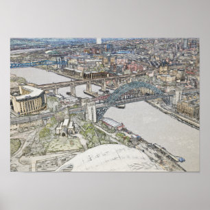 Poster Croquis artistique du pont de Tyne sur la skyline