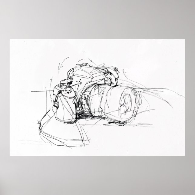 Poster Croquis de caméra minimaliste artistique - (Devant)
