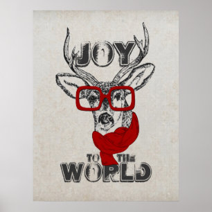 Poster Croquis de cerfs marrant cool "Joy to the World"