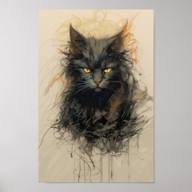 Poster Croquis de chat noir "Feline Enigma" (Devant)