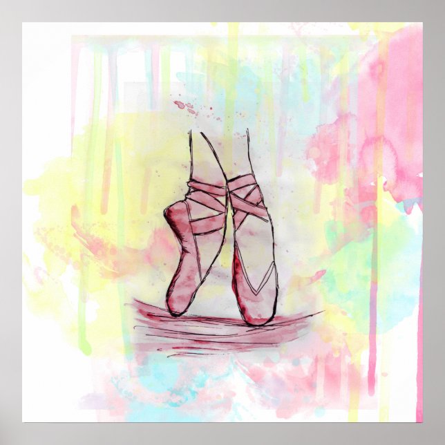 Poster Croquis de chaussures en ballet mignonne Aquarelle (Devant)