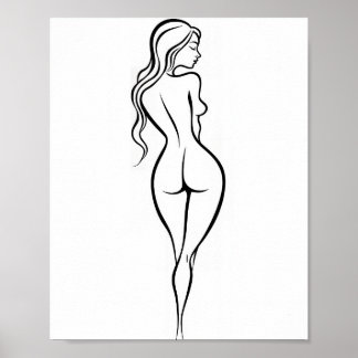 Poster Croquis de femme vue de dos en ligne minimaliste