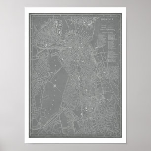 Poster Croquis de la carte de Boston City