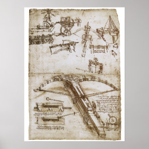 Poster Croquis de l'arme de l'arbalète géante de Léonard 
