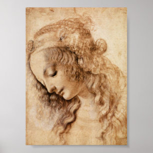 Poster Croquis de Leonardo de la tête d'une femme