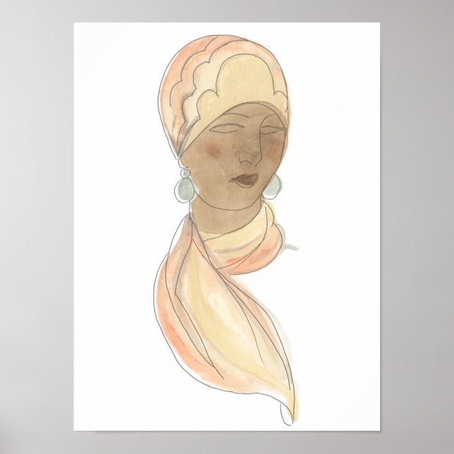 Poster Croquis de mode Flapper - Femme avec Écharpe (Devant)