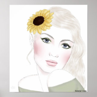 Poster Croquis de mode - Fleurs de soleil dans ses cheveu