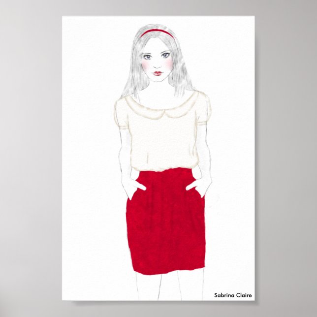 Poster Croquis de mode - Jupe rouge (Devant)