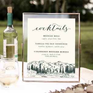 Poster Croquis de montagne Spécialité Mariage Cocktails S