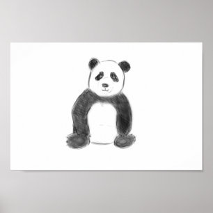 Poster Croquis de panda en noir et blanc