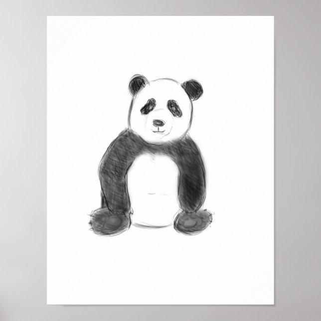 Poster Croquis de panda en noir et blanc (Devant)